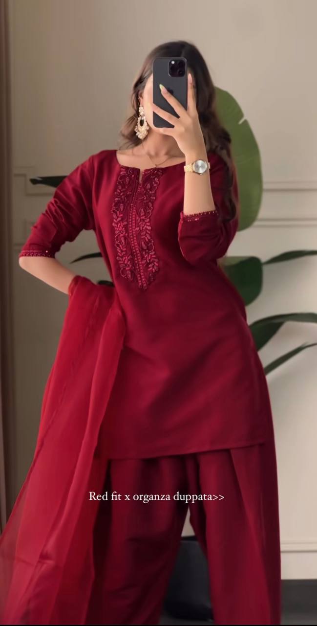 Editorial Deep Red Silk Co-ord